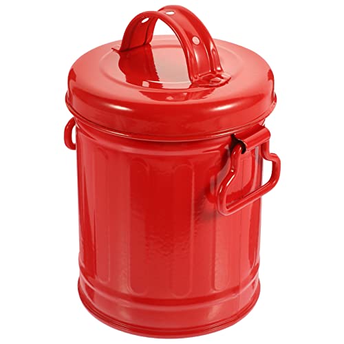 Image of KOMBIUDA 1pc Desktop Mini Trash Can Lid Versatile Pen Holder and Makeup Brush Organizer for Home and Office Space-Saving Iron Storage Bucket Red for Stationery and Item Storage