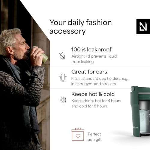 Image of LARS NYSOM Thermo Coffee Mug to go 13oz | Travel Mug 0.38 Liter with Insulation | Leak Proof Stainless Steel Thermal Tumbler for Coffee and Tea on the Go (Pine Green, 12.9oz)