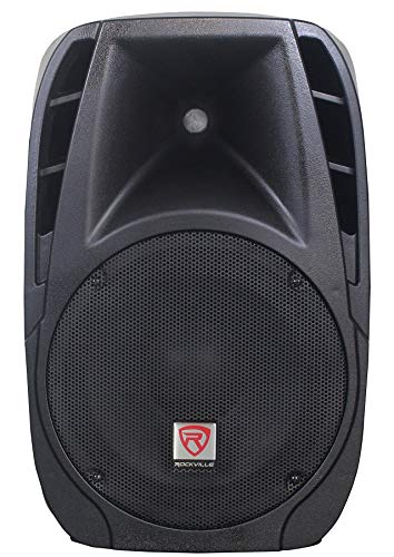 Image of Rockville RPG2X12 PA Speaker System - Dual 12 Inch Powered Speakers, 8-Channel Mixer with Bluetooth, Adjustable Stands, 2 Wired Microphones, Cables