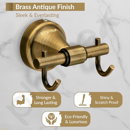 Plantex 304 Grade Stainless Steel Hooks for Hanging Clothes and Towel in Bathroom/Living Room- Niko (Brass Antique)