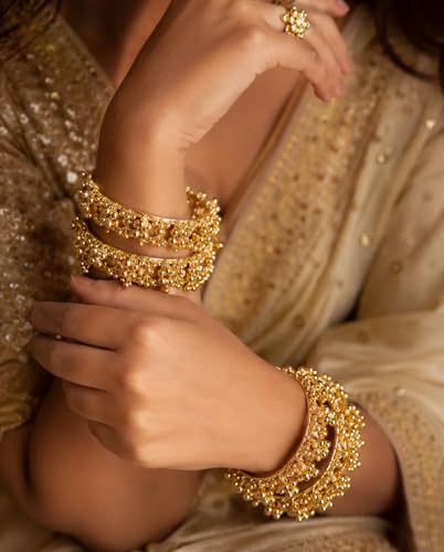 Image of Kashmiri Ghungroo Bangles Set of 4 for Women | American Diamond Stone Gold Tone Chudi | Traditional Ethnic Jewellery for Wedding, Bridal, Daily Wear & Festivals