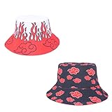 Japanese Anime Style Cosplay Hat, Both Ways Reversible Summer Bucket Hat, Double -Sided Wearable Red/White