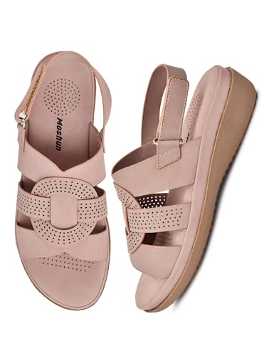 Image of Moshun Women's Criss Cross Matte Finish Flat Sandals | Comfortable Orthopedic Diabetic-Friendly Memory Foam Footbed | Anti-Skid TPR Sole Casual Slip-On Flats for Ladies Dailywear Comfort