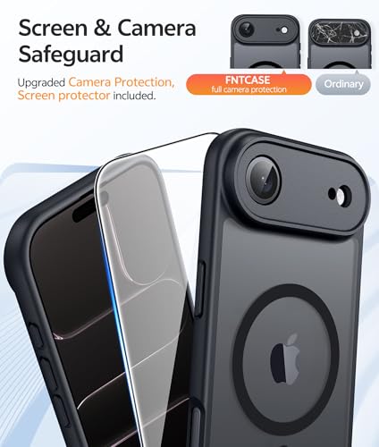 Image of FNTCASE for iPhone Air Case: [Compatible with Magsafe] Translucent Matte Cases with [Full Camera Protection] [Screen Protector] Military Grade Shockproof Protective Phone Cover - Black
