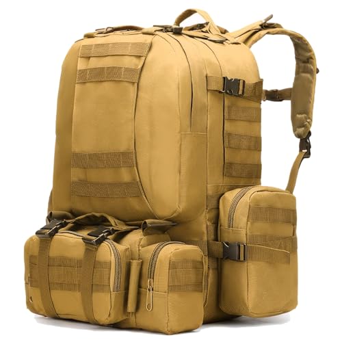 Military Tactical Backpack for Men 60L Waterproof Bug Out Bag Survival Rucksack Go Bag Emergency Molle System Army 3 Day Assault Pack for Hiking Hunting Camping Tan