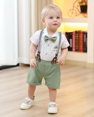 nilikastta Baby Boy Outfits Infant Boys Clothes Dress Shirt/Bowtie/Suspender Shorts Wedding Party 0-18M4