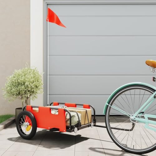 Teenpull Remolque de bicicleta de tela Oxford naranja y hierro con recubrimiento en polvo, 122 x 53 x 33 cm, con reflector y neumáticos resistentes para transporte, excursión, camping y compras