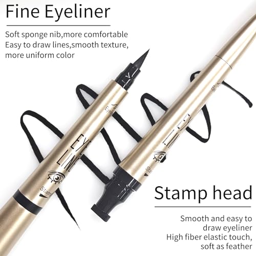 Erinde Winged Eyeliner Stamp, 2PCS Black Liquid Wingliner Eyeliner Pens, Easy Cat Eye Stencil Makeup Tool, Long Lasting Waterproof & Smudge Proof Wing Eye Liner (Midnight Black)