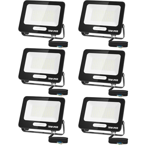 Aigostar LED Strahler Außen Innen 70W 5670LM Kaltweiss 6500K Scheinwerfer IP65 Wasserdicht LED Außenstrahler für Hell Garten Garage Sportplatz Hof Fluter. 6 pcs