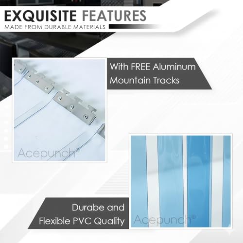 Image of Smooth Clear Blue PVC Strip Curtain 7 inch Width x 78.7 inch Height - Walk-in Cooler and Freezer Door Strips Transparent Plastic Vinyl Warehouse Flap Doors for Temperature Management AP1474