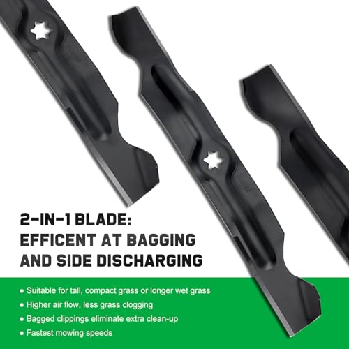 Image of Grasscool 942-04053C 50 inch Deck Cub Cadet Lawn Mower Blades Replacement | Fits 742-04053C LT1050 LTX1050 RZT50 Troy Bilt 50'' Zero Turn Riding Lawn Tractor,High Lift Bagger 6 Star Mounting Hole