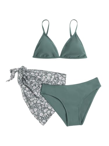 Image of SHENHE Girl's 3 Piece Swimsuits Cute Spaghetti Strap Triangle Bikini with Ditsy Floral Cover Up Teen Bathing Suits
