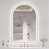 OUMUSU Arched LED Mirror for Bathroom 24'x36', Orange Gold LED Bathroom Mirror with Lights, Fogless, Dimmable, Shatterproof, Touch Sensor, 3 Color Changing
