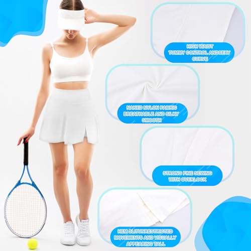 Okdance Sport Skorts for Women Ladies High Waist Hem Slit Activewear Skirts with Shorts for Tennis Golf Casual Wear (UK, Alpha, M, Regular, Regular, White) - Image 4