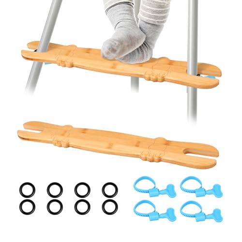 Reposapiés para trona, 2 reposapiés de madera de bambú natural, altura ajustable para tronas de bebé con anillos de goma, 50 × 8,2 cm, antideslizante, reposapiés duradero compatible con todos(A)