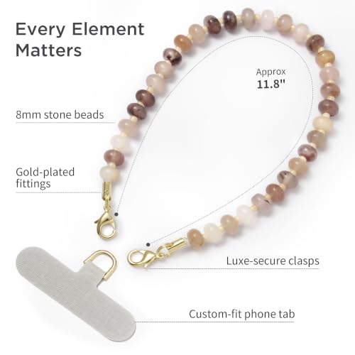 Image of POSADINA Natural Stone Phone Charm, Beaded Healing Phone Wrist Strap, Handmade Cellphone Chain Lanyard with Tether Tab