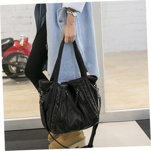 Sac à main élégant en cuir tissé noir au design rétro chic et raffiné