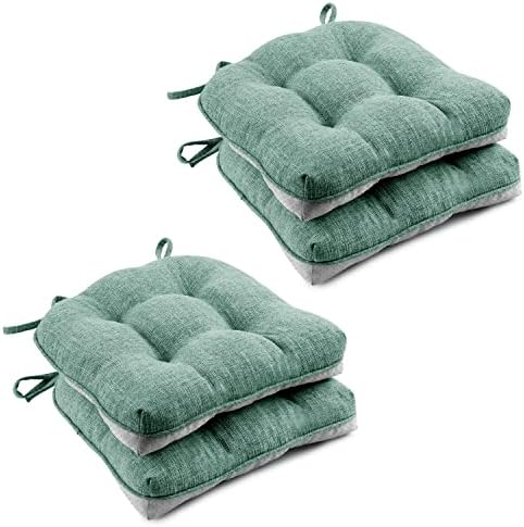 Wellsin Indoor Chair Cushions for Dining Chairs 4 Pack, 15.5" X 15.5" Kitchen Chair Cushions with Ties and Non-Slip Backing, Tufted Shredded Memory Foam Kitchen Chair Pads (Green)