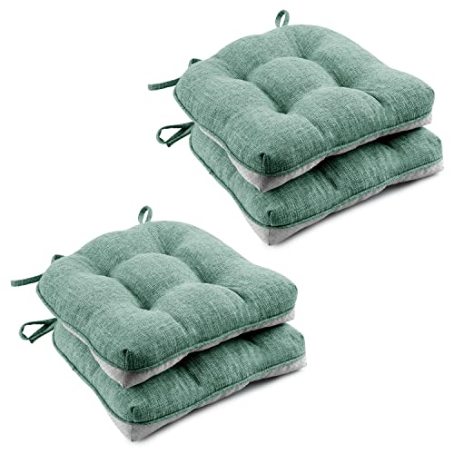Wellsin Indoor Chair Cushions For Dining Chairs 4 Pack, 15.5" X 15.5" Kitchen Chair Cushions With Ties And Non-Slip Backing, Tufted Shredded Memory Foam Kitchen Chair Pads (Green) #TOP7
