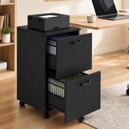 Sweetcrispy 2 Drawer Filing Cabinet Black, Rolling Wood File Cabinets, Home Office Organizer, Under Desk Storage Lockable Wheels, Printer Stand, Storage Cabinet, Black by Sweetcrispy - Image 7