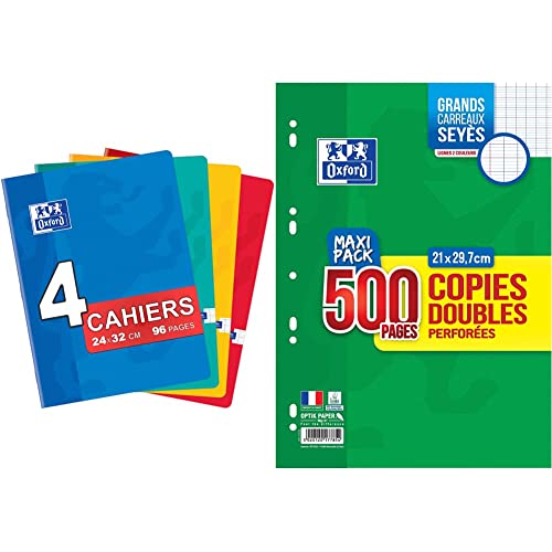 Copies doubles Oxford A4 perforées grands carreaux Seyes 90g lot 500 pages