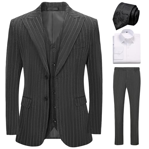 Mens Slim Fit Suit 3 Pieces Peaked Lapel Tuxedo Blazer Vest Pants Shirt Tie Prom Party Wedding Business Dinner