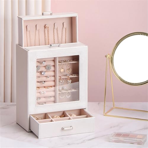 Psdndeww Boîte de rangement pour bijoux en cuir pour colliers, bracelets, bagues – vue 5