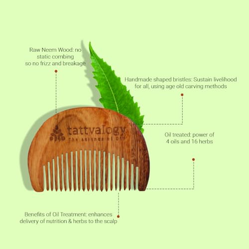 Image of Tattvalogy Raw Neem Wood Beard Comb |Kaachi Neem Wooden Comb for Blood Circulation & Hair Growth | avoid Hair Pulling, Static Electricity, Itchy Scalp & Oil Build-Up