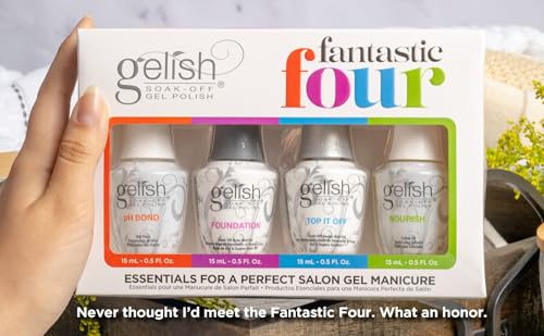Gelish Fantastic Four Essentials Kit – Long-Lasting, Chip-Free Shine, Durable Finish, Complete Professional Manicure System for Salon-Quality Nails at Home