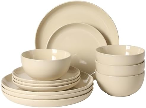 Gibson Home Rockaway 12 Piece Plates and Bowls Matte Glaze Servic...