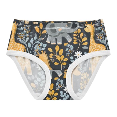 ZZKKO Elephant Giraffe Floral Girls Underwear Toddler Panties for Girls Comfort Brief Size 2-8T