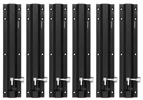Image of Plantex Stainless Steel 8-inch Tower Bolt /Tower Bolt for Home,Offices Doors and Windows /Tower Bolt for Main Door /Wardrobe Door Latch /Kundi /Chitakini /Door Latch for Windows (Black Finish, Pack of 6)