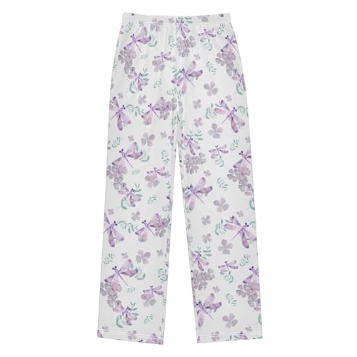 Watercolor Dragonfly Floral Boys Long Pants Soft Trousers Elastic Waist Kids Lounge Bottoms with Pockets S-XL - Main Image