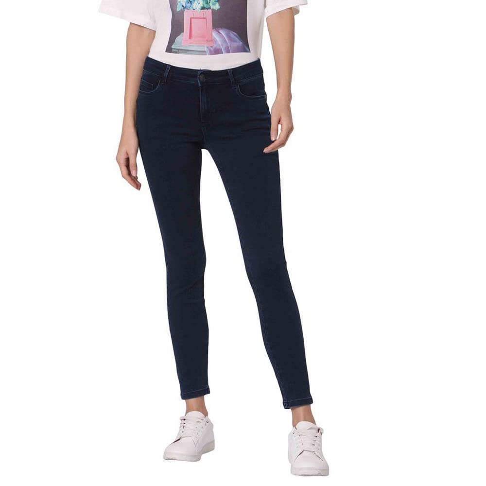 Global Desi Women Black Solid Cotton Skinny-Fit Denim Jeggings in black