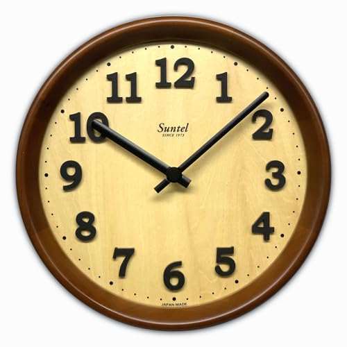 さんてる 日本製 天然木 レトロ掛け時計 シナベニア材ナチュラル文字盤 直径255×45mm QL741BR