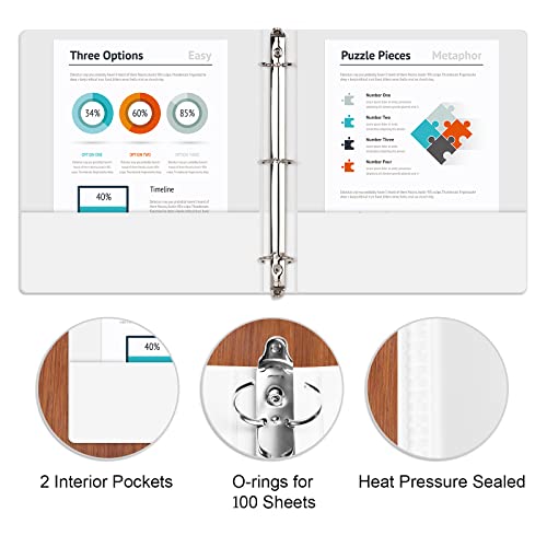 Comix Standard 1/2 Inch Round Ring View Binder, Basic 3 Ring Binder 100-Sheet Capacity, Fit 8.5" X 11" Paper, 12 Pack(White) #TOP3