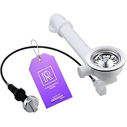 Valvula Automatica Fregadero Filtro colador universal válvula excéntrica 3 1/2´´ con codo de salida - desagüe fregadero con rebosadero 1 1/2´´ - desagüe fregadero de cocina con control giratorio de cuerda que ahorra espacio