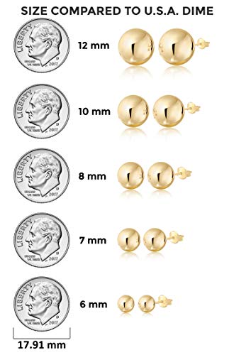 14K Yellow Gold Stud Ball Earrings Large Polished Shiny 12Mm #TOP1