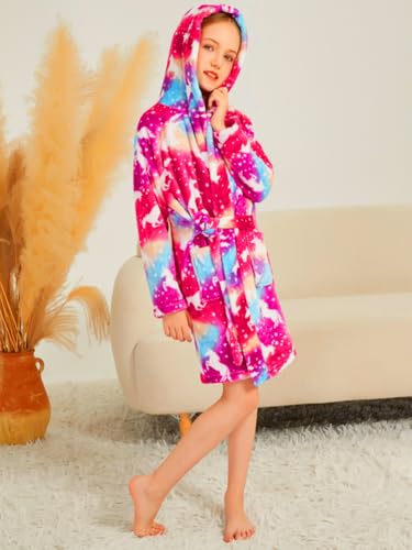 Image of Boys Girls Bathrobes,Toddler Boy Girl Robes,Children's Plush Soft Coral Fleece Hooded Pajamas Sleepwear for Kids