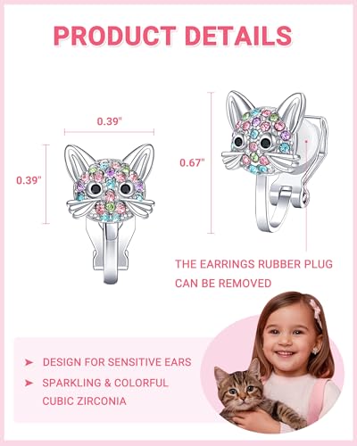 Cute Hypoallergenic Cat Clip on Earrings for Girls, Gifts For Granddaughter Daughter Birthday Valentines Graduation3