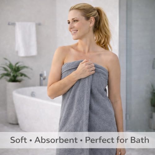 Image of Fitness Mantra Cotton Bath Towel 650 GSM | Heavyweight, Soft & Absorbent | Quick Dry | Large 30 x 60 Inch Towel for Daily Bath Use | 1 Peace| Grey|