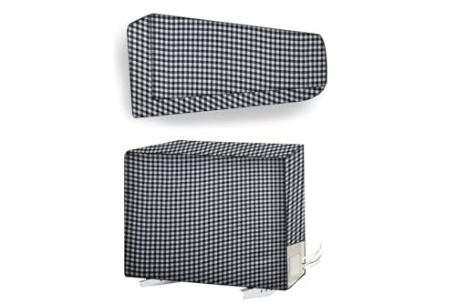 Image of The Furnishing Tree 1.5 Ton Split AC Cover for Indoor and Outdoor Units Checkered Pattern White