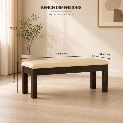 Image of AADITYA WOODS Solid Sheesham Wood Six Seater Dining Table Set with Chairs & Bench for Living Room Home Wooden 6 Seater Dining Table for Home Office Dining Room Set- Walnut & Cream