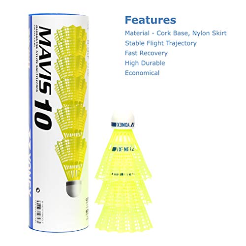 Image of Yonex Mavis 10 Nylon Shuttlecock, Yellow, Pack of 6 | Made in Japan (Blue Cap)&Yonex ET 903 E Super Rubber Badminton Grip (Blue)