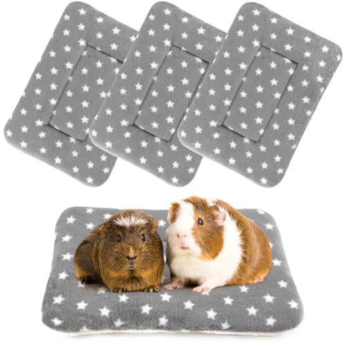 4-Pack Guinea Pig Bed, Washable Bunny Mat, Fleece Rabbit Bedding, Soft Flannel Small Animal Cage Liner, Blanket for Hamster Ferret - 14"x10"