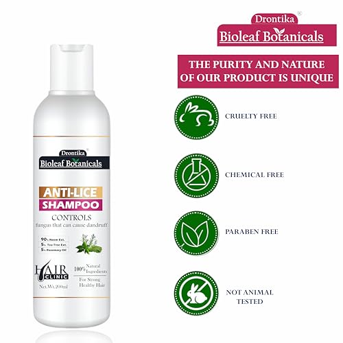 Image of Bioleaf Botanicals 100% Natural Anti-Lice & Nits Shampoo - With Tea Tree & Neem Extracts - Herbal Formula for Safe, Effective Lice Removal & Scalp Care - Sulfate-Free, Paraben-Free - 200ml