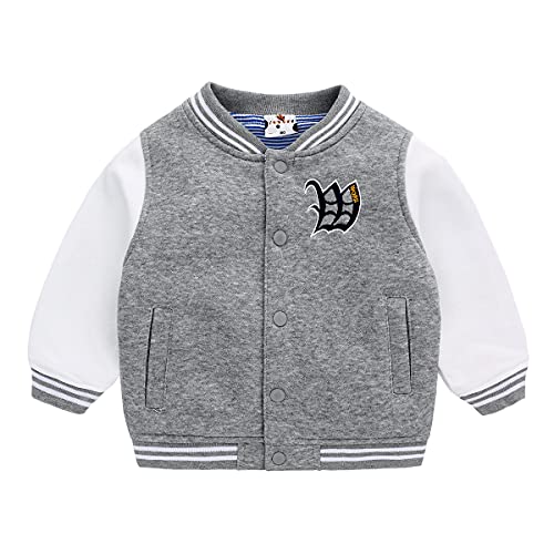 famuka Baby Boy Girl Baseball Coat Toddler Casual Varsity Jackets (Grey, 6-12 Months)