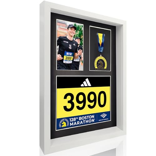 3-in-1 Shadow Box Display with Real Glass (Medal, Race Bibs, and Photo Display) – Marathon Medal Display and Frame, Triathlon & Running Bib Holder, Wall-Mounted, Real Tempered Glass- White by MedalAwardsRack - Used condition - US$44.43