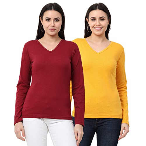 Image of Wafaa Women's Cotton Plain V Neck Full Sleeve T-Shirt