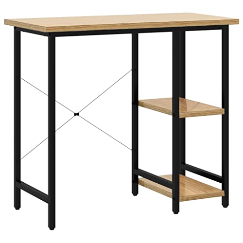 vidaXL Bureau d'Ordinateur Table Informatique Meuble de Travail Bureau d'Ecriture Table d'Ordinateur Noir et Chêne Clair 80x40x72cm MDF et Métal